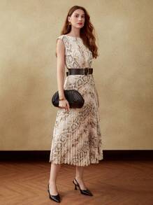 MOTF PREMIUM REPTILE SHIRRED WAIST DRESS WITHOUT BELT - Multicolor - View 5