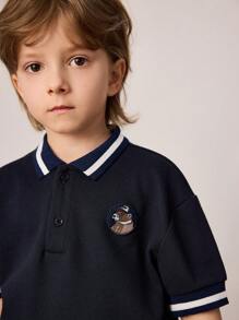 PrepCrw 年轻男孩春夏学院风蓝色 Polo 衫和短裤套装 - 藍色 - 查看 6