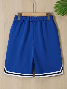 SHEIN Quần short băng dính họa tiết tương phản chữ Los Angeles dành cho bé trai tuổi mới lớn, dành cho bóng rổ - Xanh đậm - Xem 2