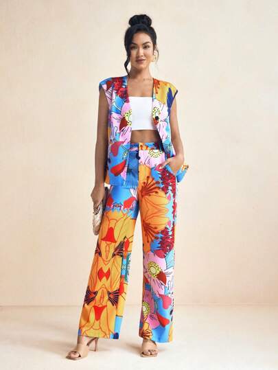 SHAQUITA GARCIA Designer Women's Colorful Summer Print Dopamine Casual Wide Strap Vest For Summer Vacation