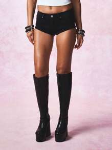 SUMWON WOMEN Denim Booty Shorts Ultra High Rise Hot Pants Mini Length Distressed Festival Club Party Summer Beach Wear Raw Hem Stretchy Fitted