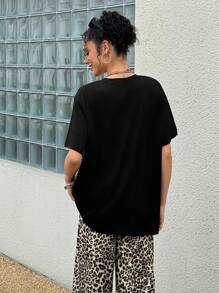 朋克前卫复古哥特原宿街头服饰女式口号印花短袖 T 恤 - 黑色 - 查看 2