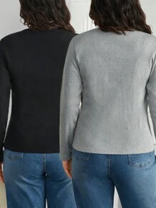 RueChic Maglietta casual a costine con bottoni a mezza plachette, per taglie comode donne