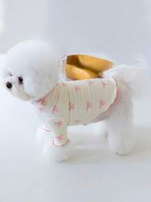 Pink Bow Pet Dog Clothing Soft Knit Fabric Cat Fashion Apparel Adjustable Straps Photo Shoot Outfit Special Occasion Wear Machine Washable Gift Idea - Pink - View 4