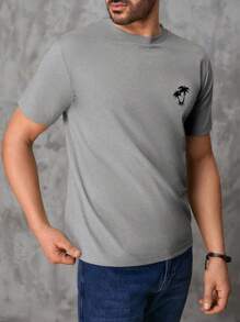 Camiseta Antiarrugas y Transpirable para Hombre con Estampado Personalizado| Cuello Redondo, Manga Corta| Verano - Gris - Ver 5