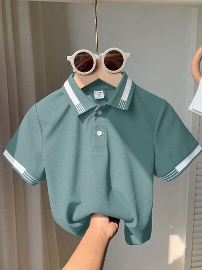 SHEIN Camisa polo de manga corta con cuello casual para niños preadolescentes