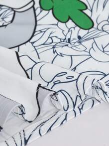 LOONEY TUNES X SHEIN Tween Boys Cartoon Grey Rabbit & Carrot Graphic White Casual Short Sleeve T-Shirt