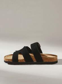 Solecia 女士可调节扣休闲时尚厚底平底凉鞋 - 黑色 - 查看 3