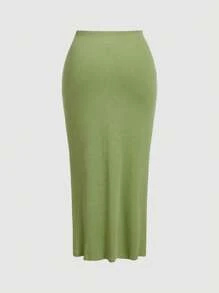 SHEIN MOD Bộ váy dệt kim họa tiết hoa xanh lá cây và trắng, thắt nơ lưới, eo 2 chiếc, cỡ lớn - màu xanh lá - Xem 4