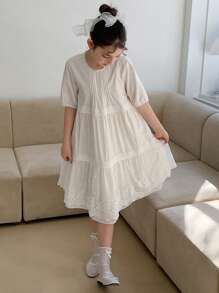 DAZY Tween Girl Princess Style Lace Patchwork Short Sleeve Mid-Length A-Line Dress,Girls Summer Outfits,Back To School Clothes