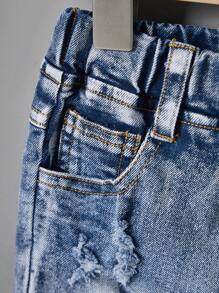 Celana Pendek Denim Elastis Lembut, Nyaman, Kasual, dan Serbaguna untuk Bayi Laki-laki, Ringan untuk Musim Panas - Medium Wash - View 4