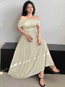 DAZY 2pcs Women Asymmetrical Neck Top And Wide Leg Pants Set - Apricot - View 2