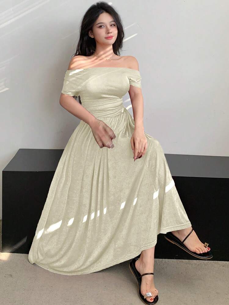 2pcs Women Asymmetrical Neck Top And Wide Leg Pants Set