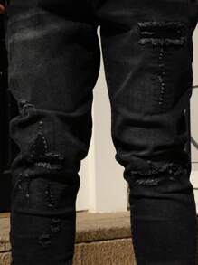 Manfinity Homme Męskie proste, zniszczone dżinsy z kieszeniami, codzienne, codzienne ubrania