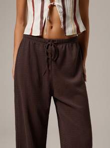 SHEIN Forever 21 Ropa de playa/ropa de verano/conjuntos para vacaciones en la playa/vestido para té de verano/conjuntos informales de verano para mujer/pantalón de tela marrón con cintura elástica