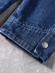 Manfinity Roughcore Men's Washed Corduroy Collar Casual Loose Denim Jacket - Dark Wash - View 8