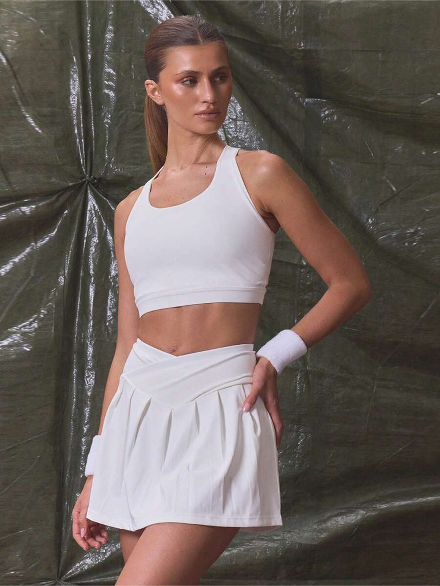Musera Sport Cross Back Sports Bra Sport Active Workout, Padel, Tennis, Racquetball, Pickleball Gym Fitness - White - View 1