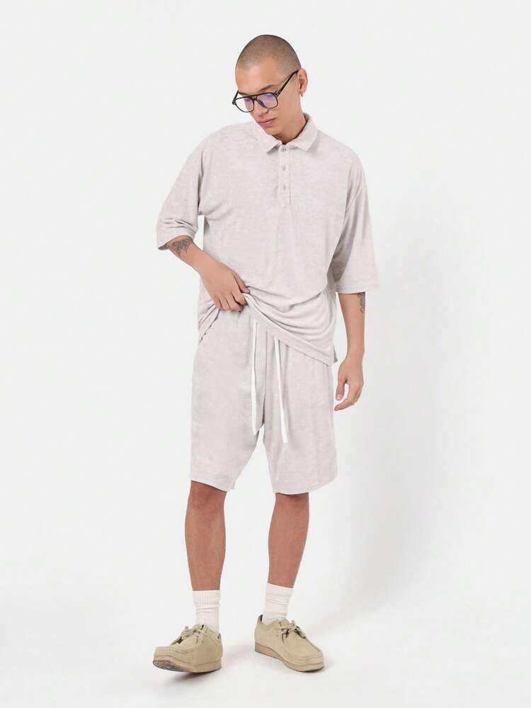 Terry Cloth Towelling Men Polo Co-Ords Set
