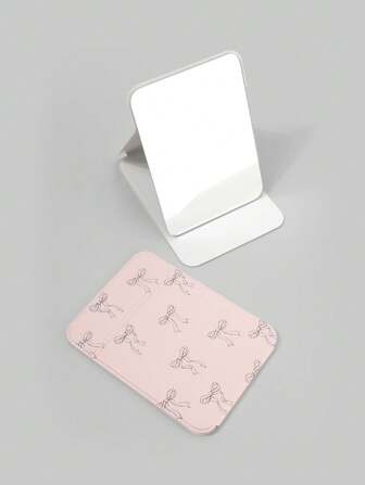 Kawaii Minimalist Style Large Tabletop Folding Makeup Mirror, Pink 3D Bow Dressing Mirror, Portable Gift, Style: 1383074