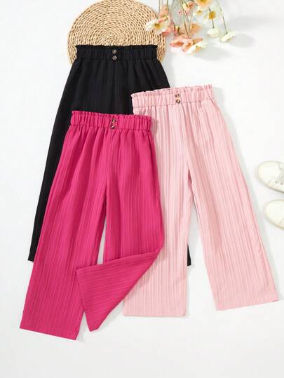 3pcs Young Girl Casual Comfortable Wide-Leg Pants, Suitable For Spring & Autumn, School, Campus, College Chic Outfits For Autumn/Winter