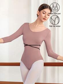 Dansine Women's Sleeveless Leotard Unitard Ballet Tight Leotard Dance Wear For Adult Gymnastics Dance With Criss-Cross Straps Solid Color, Big Oval Back And Full Front Lining Leotard Dance Wear For Women, Spring/Summer Women Bodysuits Bodysuits For Women Plus,Women's Fashionable And Casual Slim-Fitting Dance Clothes, Ballet Clothes, Swimsuits, High Elastic Fabrics With Strong Tolerance, High-Cross Design To Make Legs Look Thinner And Longer, Fashionable Neckline/Back Design, Suitable For Vacation - Rust Brown - View 6