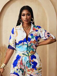 BamGleam Women's Floral Print Knotted Front Short Sleeve Vacation Shirt