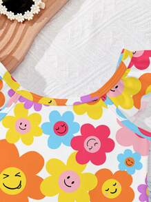 SHEIN Baby Girls Casual Minimalist Slim Fit Sling One-Piece Swimsuit, Suitable For Summer - Multicolor - View 4