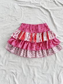 Soleia Minifalda bohemia retro con estampado floral multicapa, diseño de paisley, cintura baja, apta para vacaciones, festivales de música, estilo bohemio, citas y tardes de té.