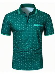 Manfinity Mode Men's Casual Crown All-Over Print Short Sleeve Polo Shirt