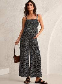 MaterniWear Work/Office Maternity Polka Dot Print Upper Body Cable Straps Casual Jumpsuit Spring Women's Clothing - Black - View 5