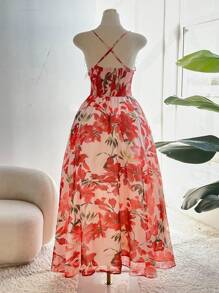 SHEIN Clasi Plus Size Woven Elegant Floral Print Hawaiian Cami Dress Romantic - Multicolor - View 4