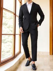 Calvornis Manfinity Mode Men Single Button Blazer & Pants,Men's Stylish Slim Fit Suit Set, Suitable For Daily Wear  INS Best-Selling - Black - View 5