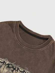 ROMWE MEN Street Life 1件男士复古酸洗圆领短袖T恤，适合春夏穿着