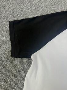 Manfinity Dauomo Men's Sporty Color Block Short Sleeve Polo Shirt, Casual For Spring And Summer - Black and White - View 6