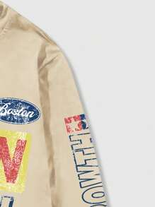 ROMWE MEN Street Life Men's Slogan Print T-Shirt, Suitable For Daily Wear, Spring/Summer - Khaki - View 4