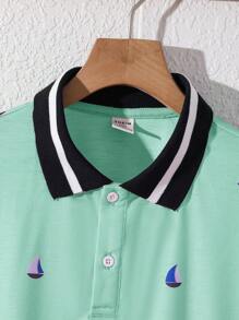 Camisa polo de manga corta con estampado completo informal para niño preadolescente