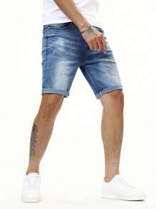 Manfinity Homme Short en jean pour hommes en coton avec poches en biais