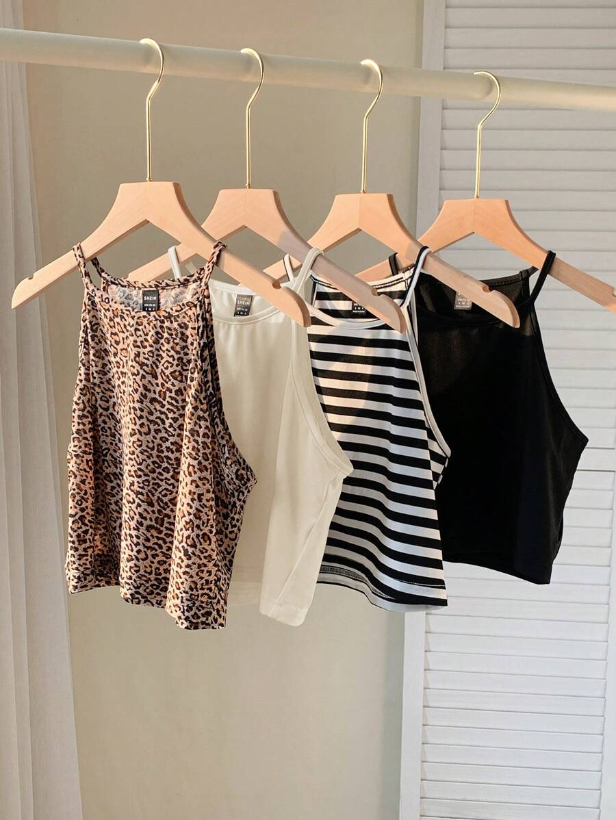 Comfortcana 4 件套女士纯色吊带背心上衣，休闲合身，适合夏季和春季 - 彩色 - 查看 1