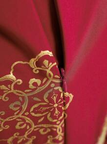 Tween Girl Glittery Ribbon Decor Floral Pattern Color-Block Dress