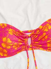 Swim Mod 大码女式两件套随机印花镂空抽绳性感时尚休闲度假泳装 - 彩色 - 查看 3