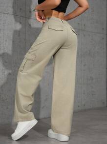 SHEIN EZwear Casual Washed Straight-Leg Cargo Jeans