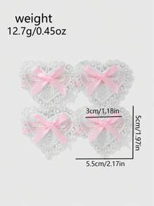 ROMWE Kawaii 4 件/套简约优雅可爱女孩高品质白色镂空蕾丝心形花饰粉色丝带蝴蝶结发夹，适合姐妹/闺蜜日常佩戴和节日礼物爪夹发夹 - 粉色 - 查看 4
