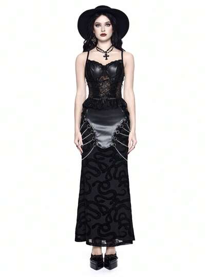 Goth Débardeur gothique sexy en PU avec une dentelle