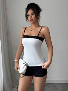 Elenzga Stijlvolle en veelzijdige forensenjurk voor dames, elegant, Frans, romantisch, kleurblok, strik op de rug, getailleerde camisole, lente en zomer