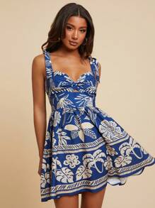 Travachic Vestido Simples Estampado em Azul e Branco, Adequado para o Verão, Looks de Verão Femininos, Verão, Roupas de Verão, Looks de Praia Femininos, Mulheres, Férias de Primavera, Looks de Concerto Femininos, Boho, Looks de Rave, Férias Tropicais, Festivais, Vestidos de Verão Românticos Femininos, Vestidos Boho Femininos, Vestidos Tropicais Femininos, Vestidos Femininos de Férias, Novos Lançamentos de Vestidos Femininos - Azul e Branco - Visão 7