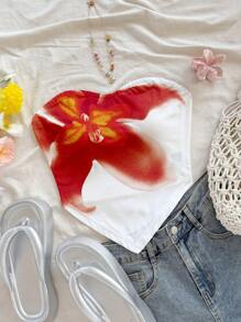 Soleia Women's Floral Print Bandeau Top, Vacation Casual