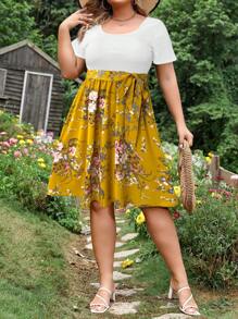 SHEIN LUNE Plus Size Simple Short Sleeve Casual Dress, Suitable For Summer