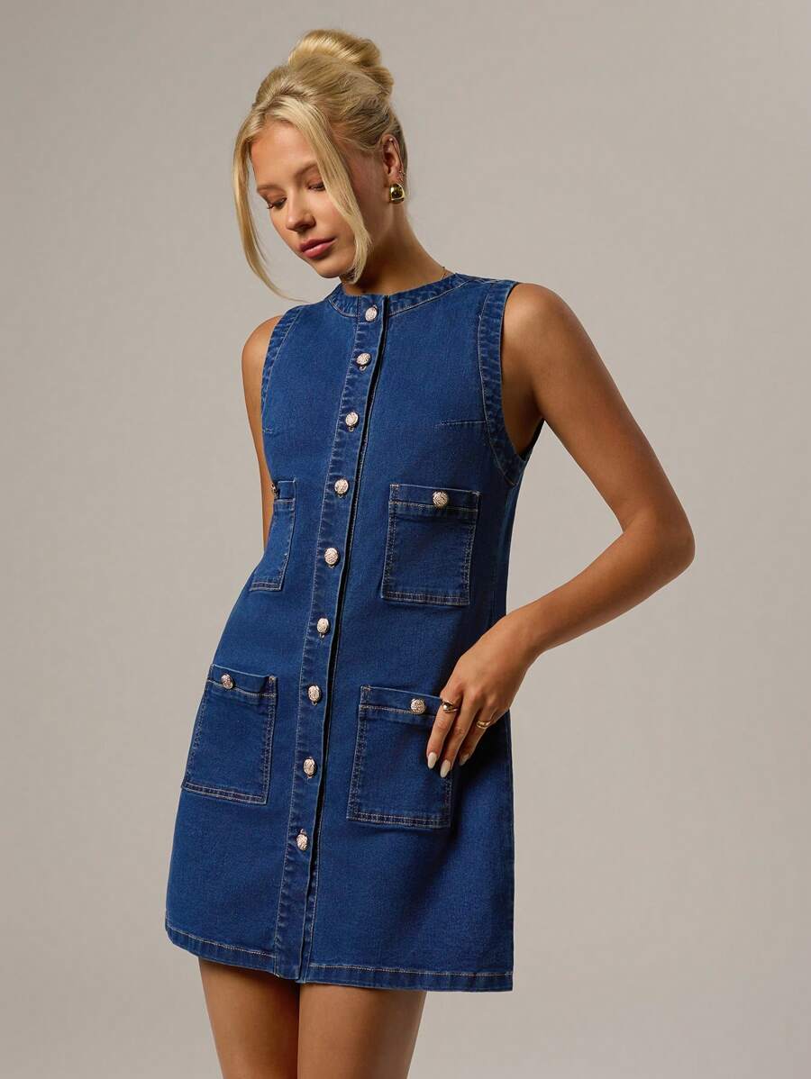 Forever 21 Vestido de mezclilla para mujer, minimalista y a la moda, apropiado para el verano
