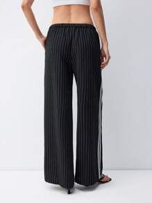 LYSMO Black Pinstripe Side Stripe Detail Drawstring Low Waist Pants