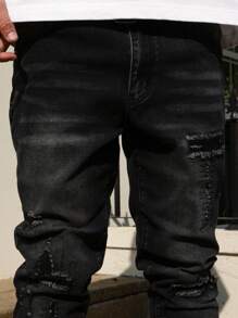 Manfinity Homme Męskie proste, zniszczone dżinsy z kieszeniami, codzienne, codzienne ubrania